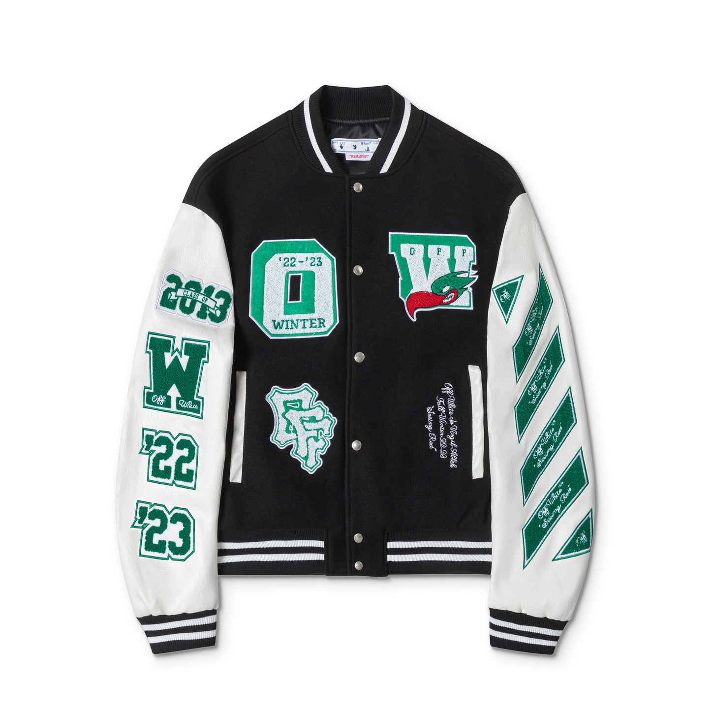 OFF WHITE new embroidered leather baseball jacket S27