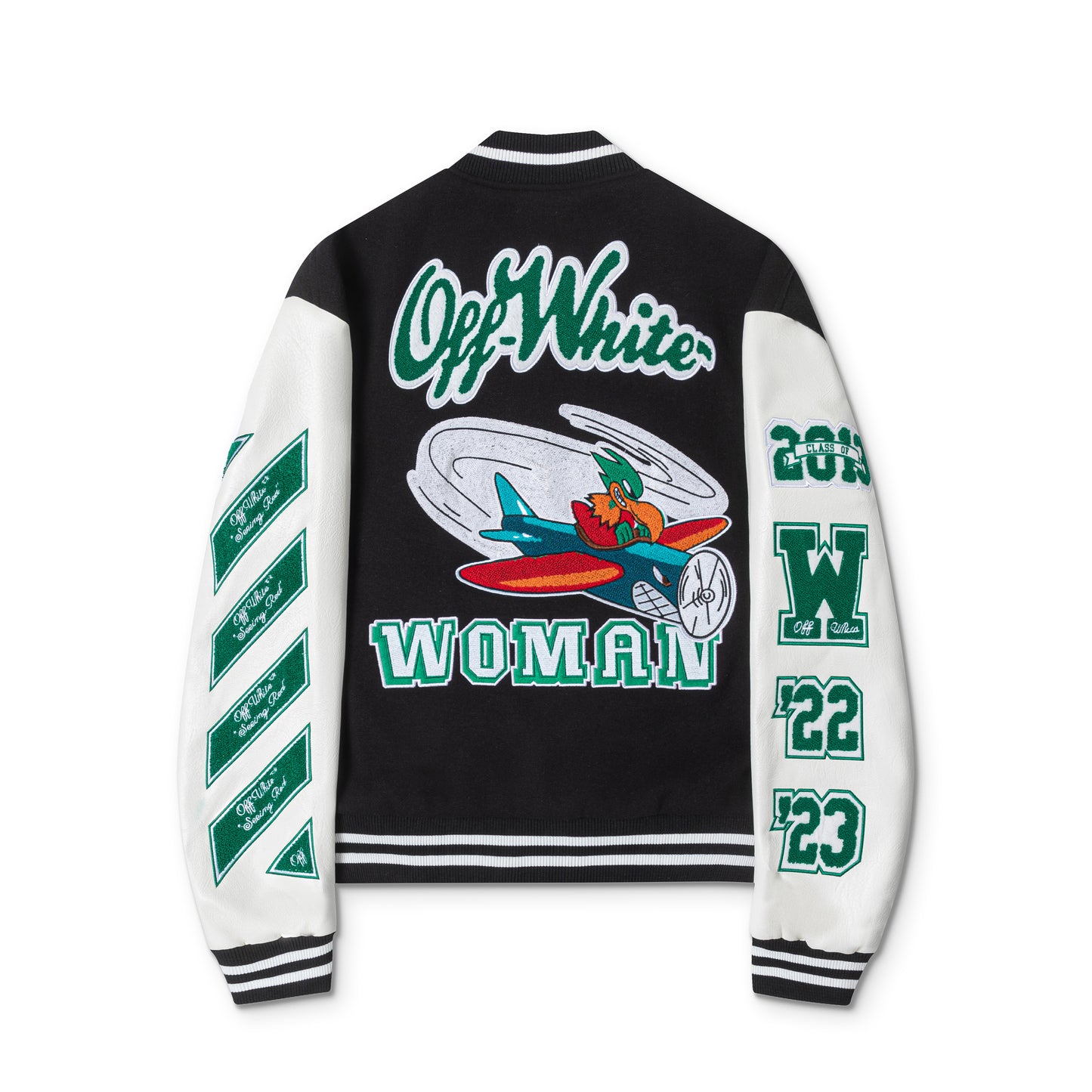 OFF WHITE new embroidered leather baseball jacket S27