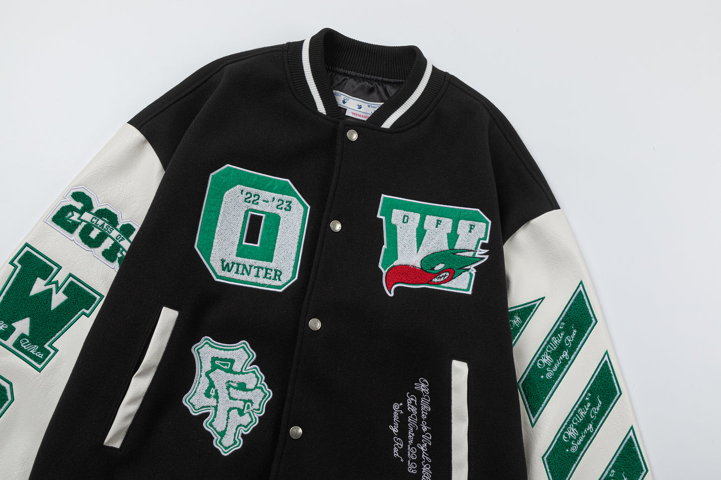 OFF WHITE new embroidered leather baseball jacket S27