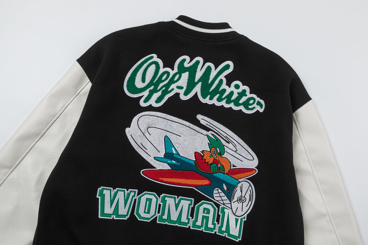 OFF WHITE new embroidered leather baseball jacket S27
