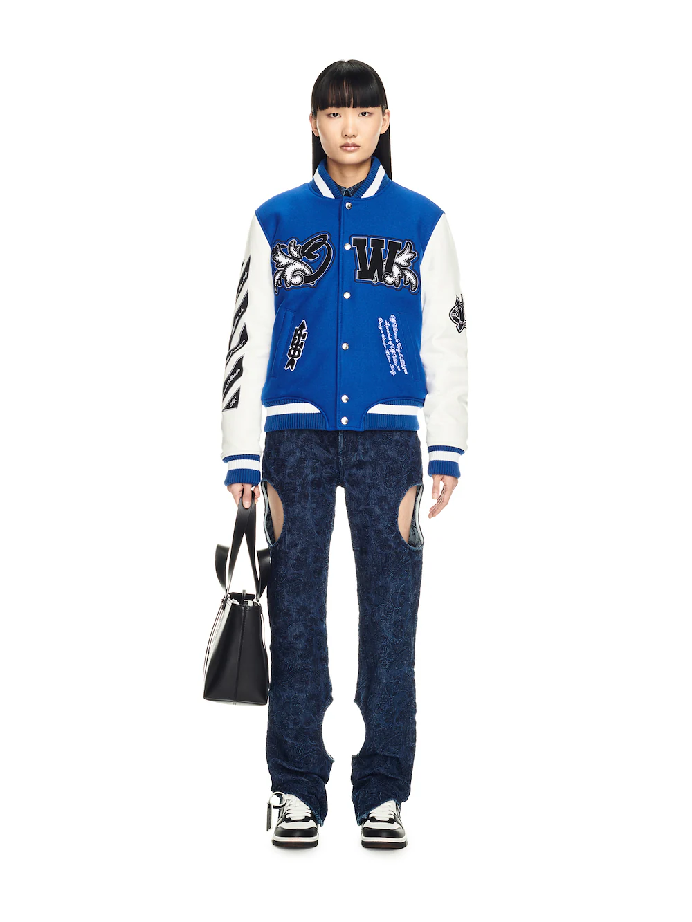 OFF WHITE embroidered leather baseball jacket S31