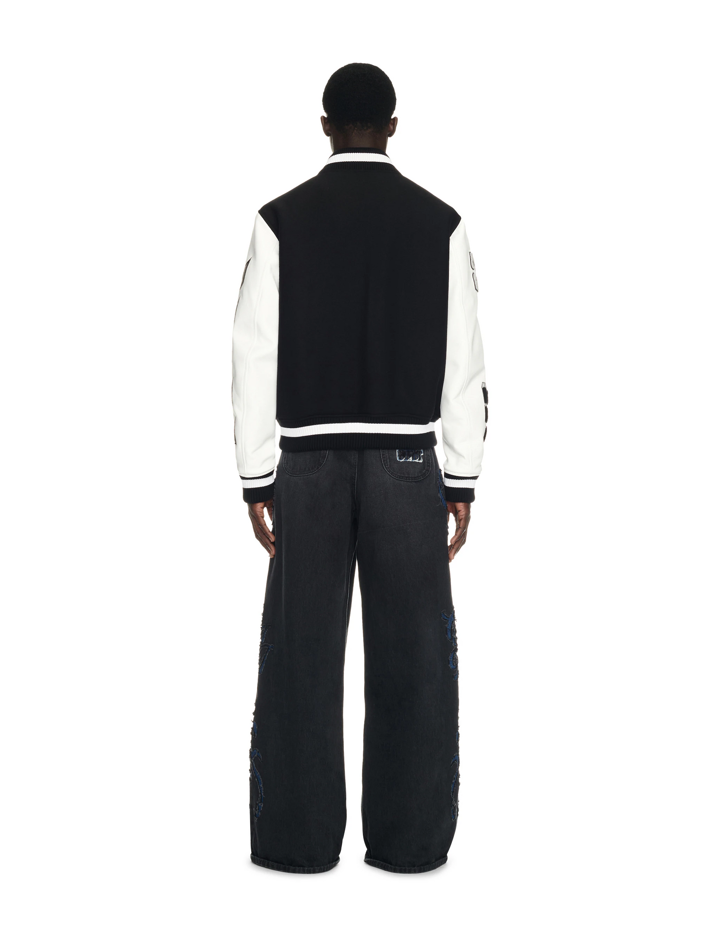 OFF WHITE embroidered leather baseball jacket S26