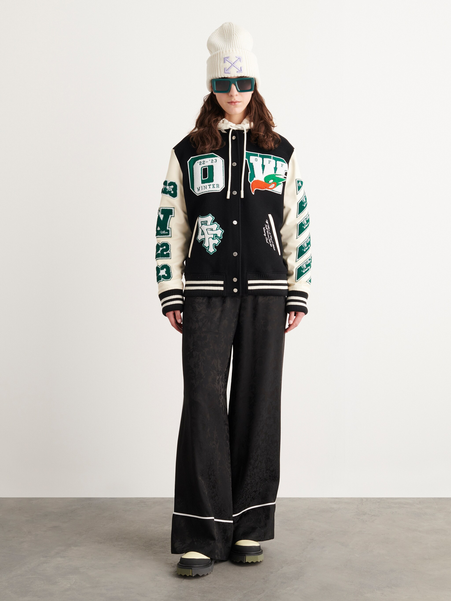 OFF WHITE new embroidered leather baseball jacket S27