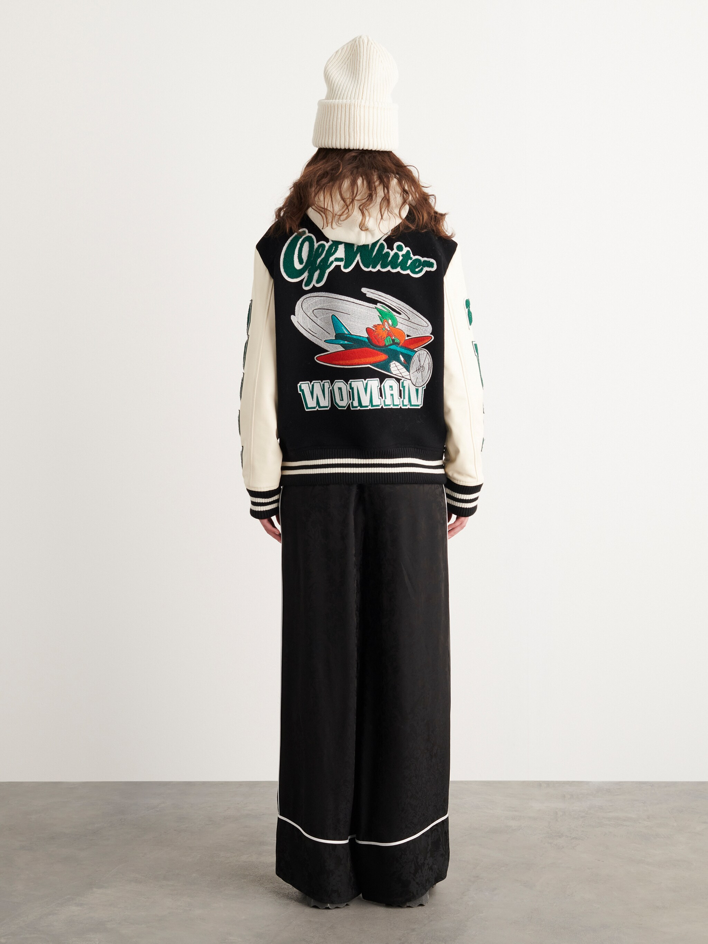 OFF WHITE new embroidered leather baseball jacket S27