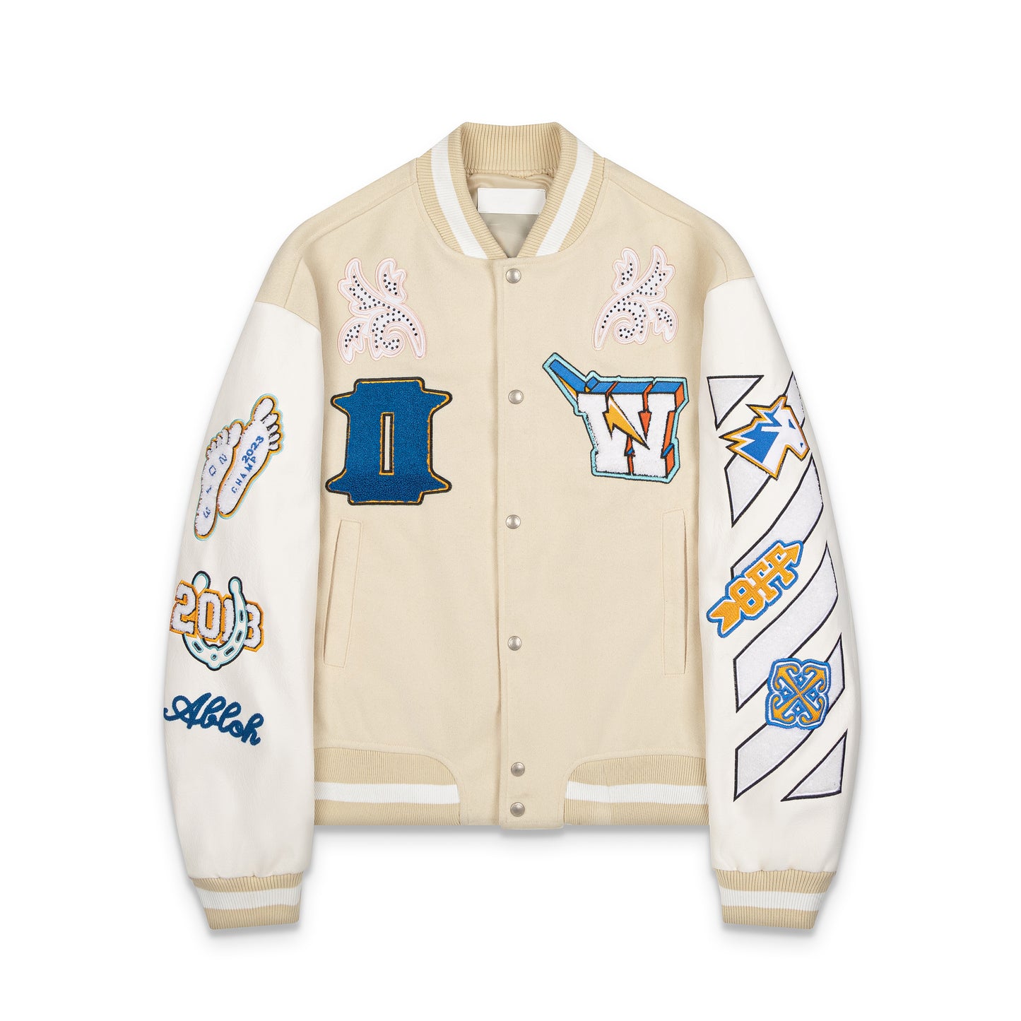 OFF WHITE new embroidered leather baseball jacket S30