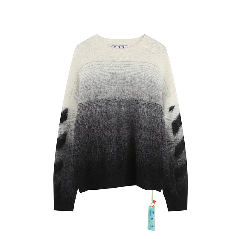 OFF-WHITE Black and gray gradient OW mohair striped arrow sweater 387