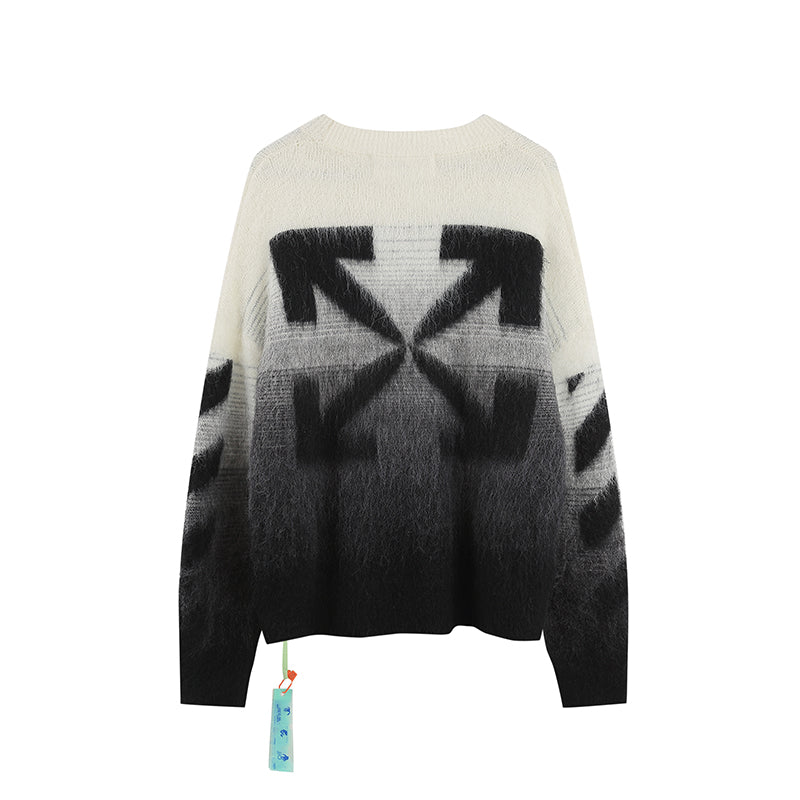 OFF-WHITE Black and gray gradient OW mohair striped arrow sweater 387