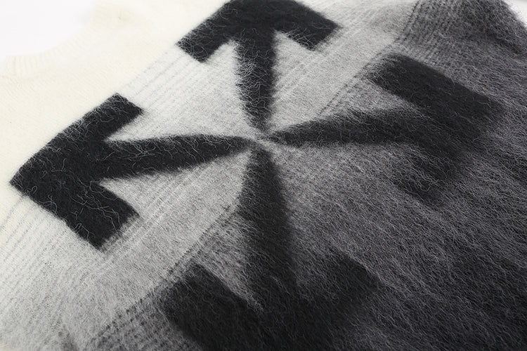 OFF-WHITE Black and gray gradient OW mohair striped arrow sweater 387