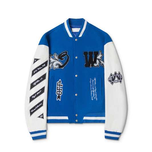 OFF WHITE embroidered leather baseball jacket S31