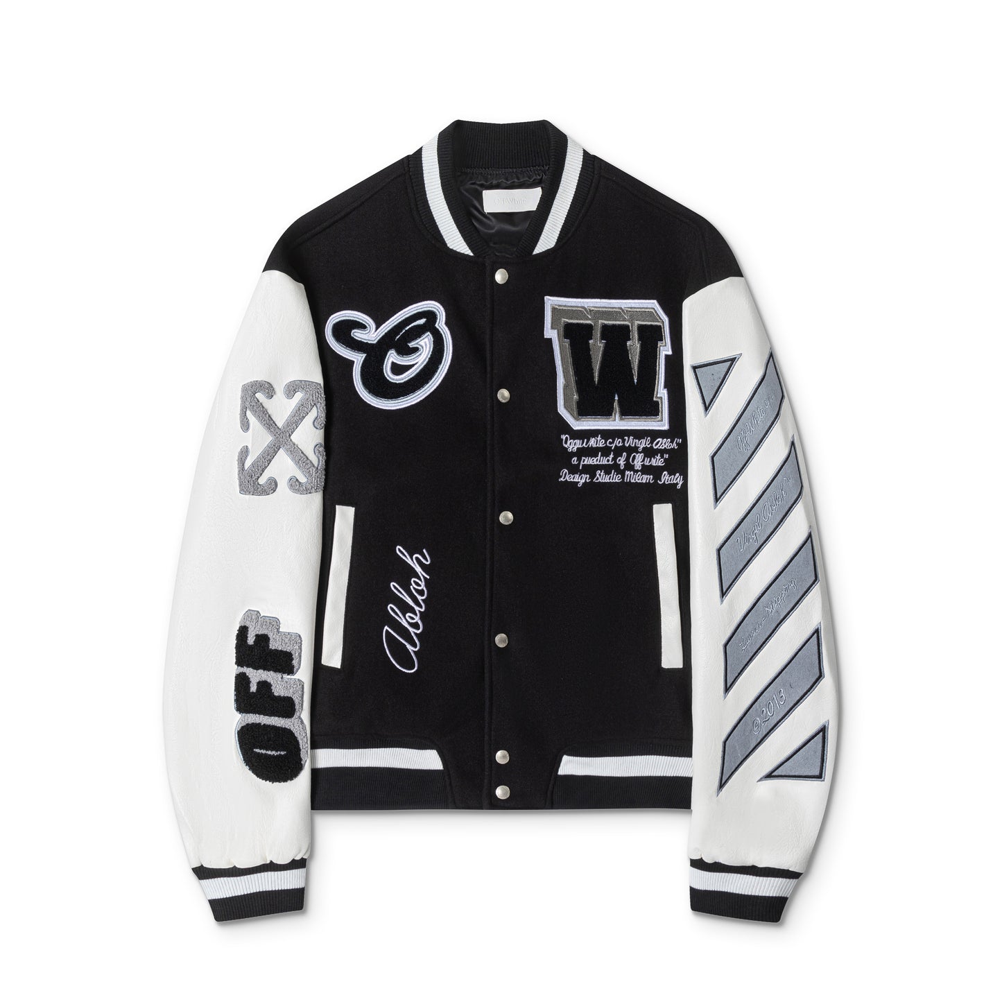 OFF WHITE embroidered leather baseball jacket S26