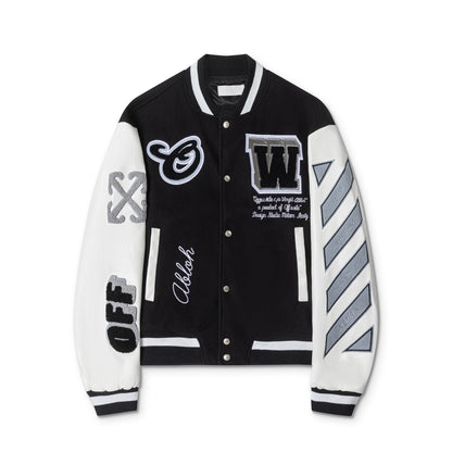 OFF WHITE embroidered leather baseball jacket S26