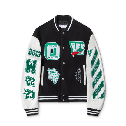 OFF WHITE new embroidered leather baseball jacket S27