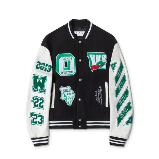 OFF WHITE new embroidered leather baseball jacket S27