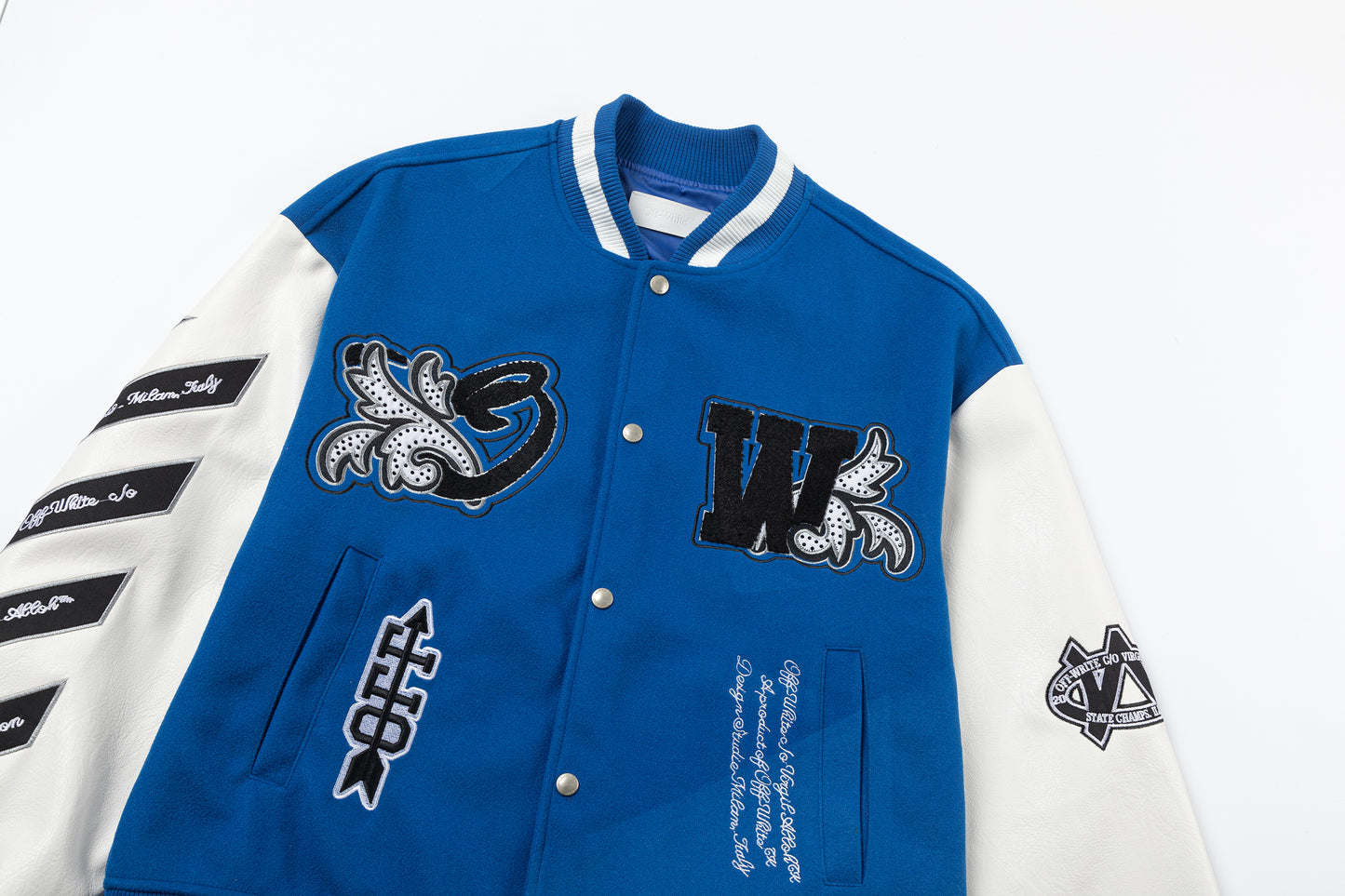 OFF WHITE embroidered leather baseball jacket S31