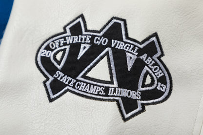 OFF WHITE embroidered leather baseball jacket S31