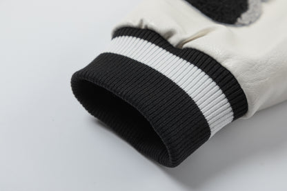 OFF WHITE embroidered leather baseball jacket S26