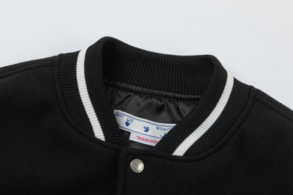 OFF WHITE new embroidered leather baseball jacket S27