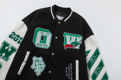 OFF WHITE new embroidered leather baseball jacket S27
