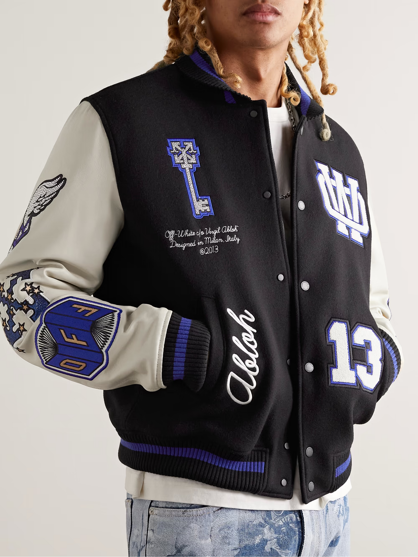 OFF-WHITE embroidered rhinestone jacket S015