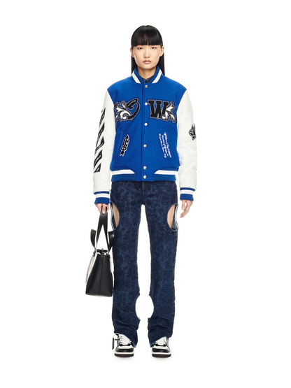 OFF WHITE embroidered leather baseball jacket S31