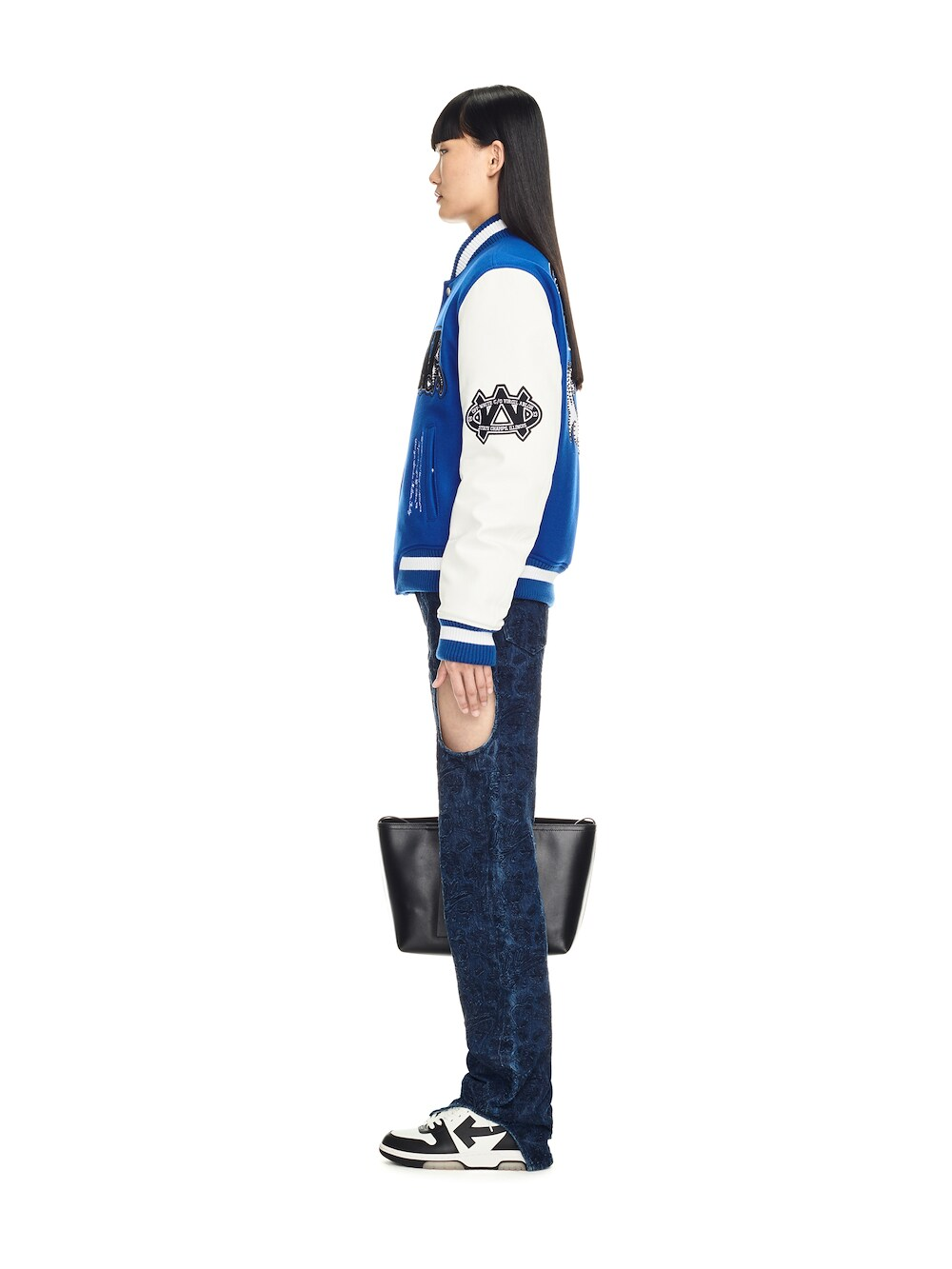 OFF WHITE embroidered leather baseball jacket S31