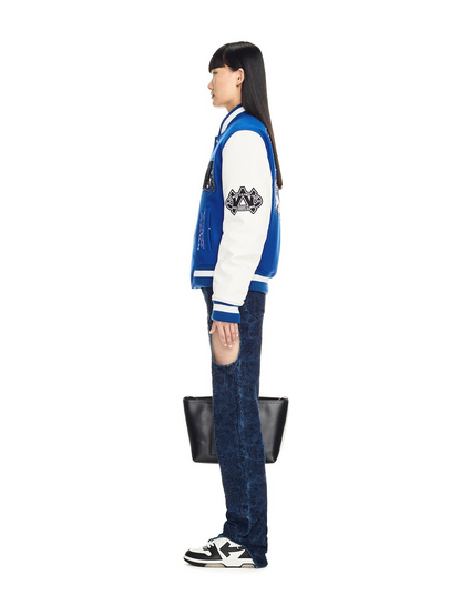 OFF WHITE embroidered leather baseball jacket S31