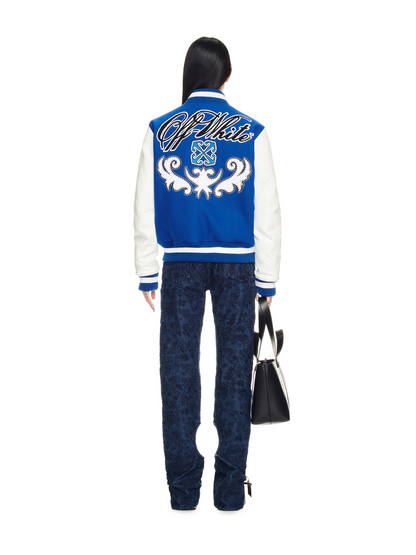 OFF WHITE embroidered leather baseball jacket S31