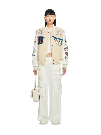 OFF WHITE new embroidered leather baseball jacket S30