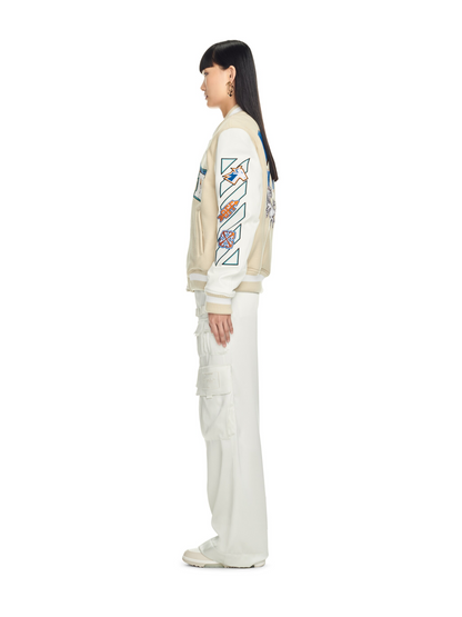 OFF WHITE new embroidered leather baseball jacket S30