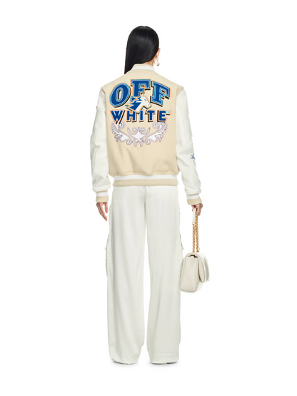 OFF WHITE new embroidered leather baseball jacket S30