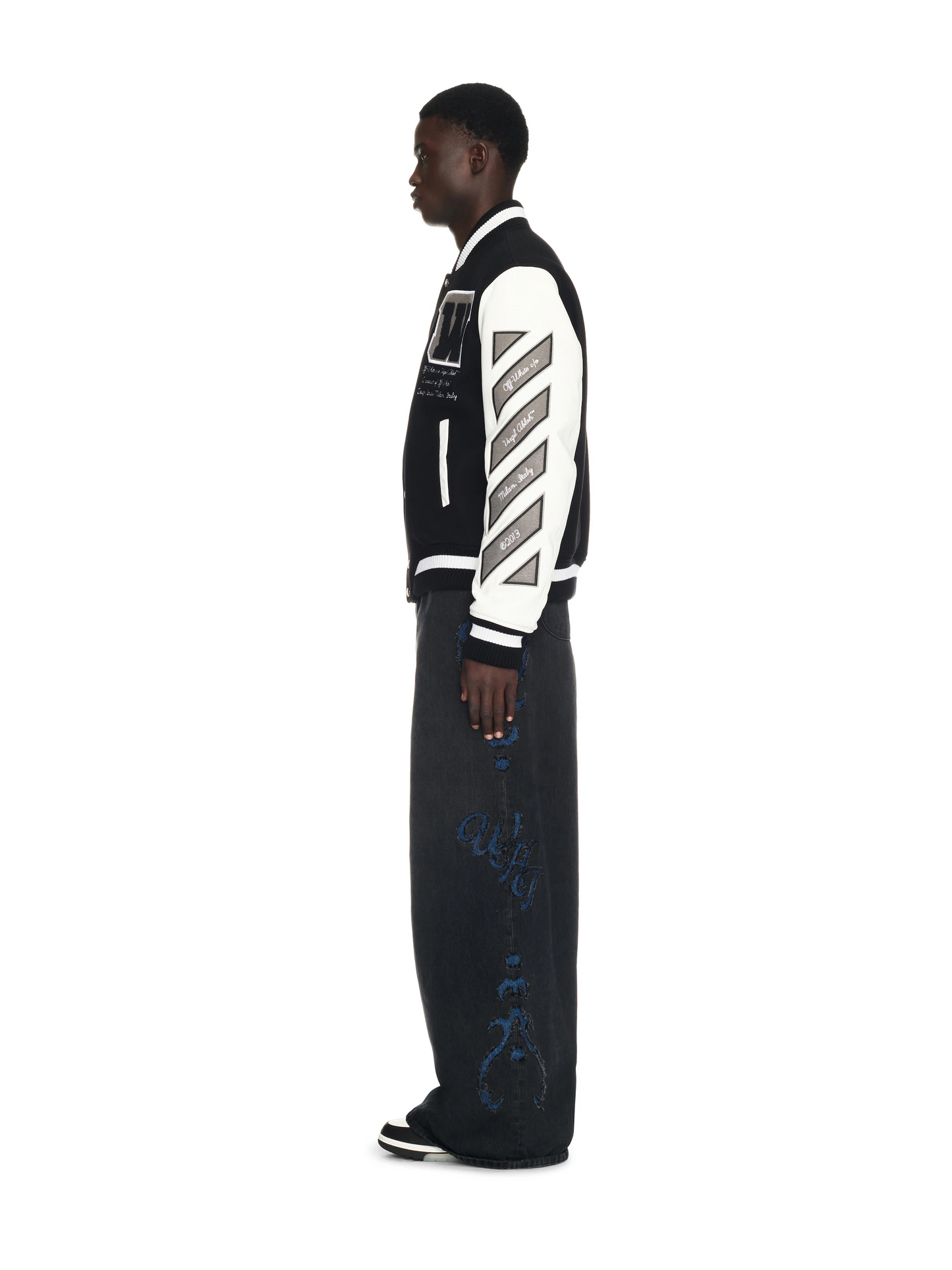 OFF WHITE embroidered leather baseball jacket S26