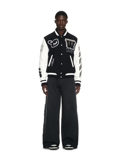 OFF WHITE embroidered leather baseball jacket S26
