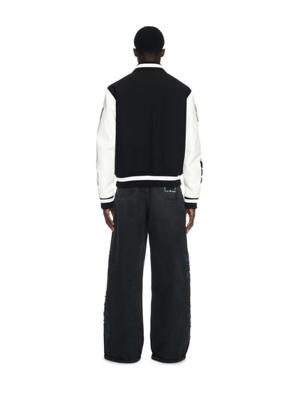 OFF WHITE embroidered leather baseball jacket S26