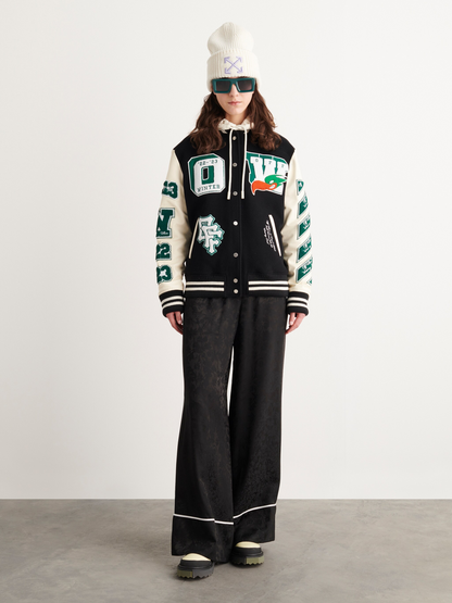 OFF WHITE new embroidered leather baseball jacket S27