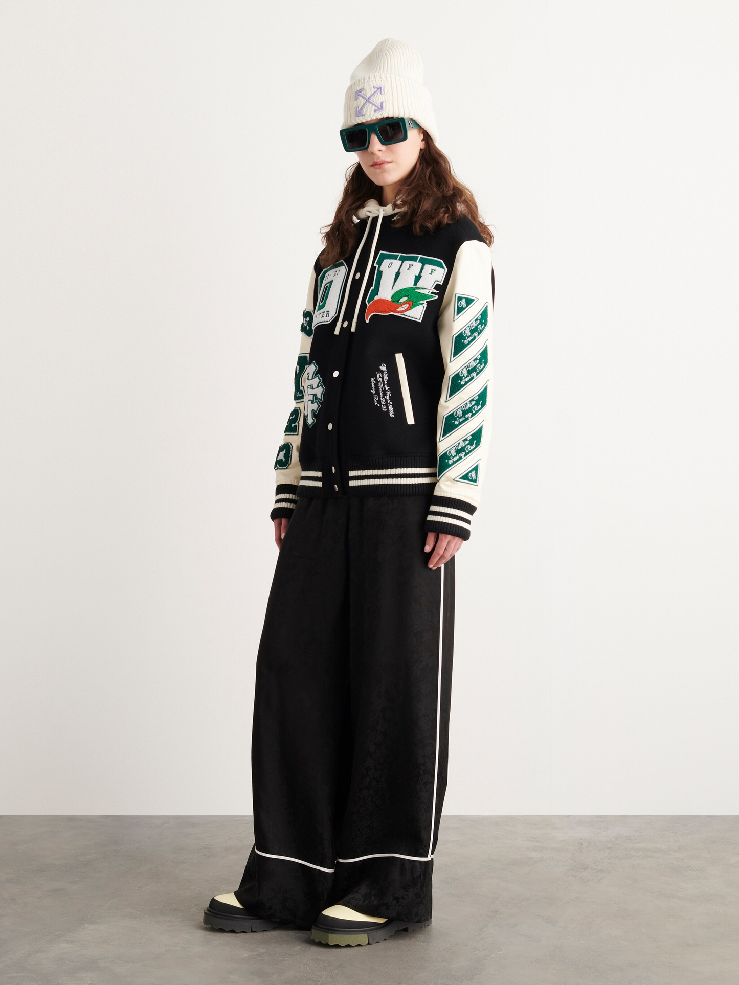 OFF WHITE new embroidered leather baseball jacket S27