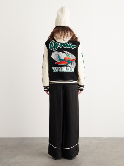 OFF WHITE new embroidered leather baseball jacket S27