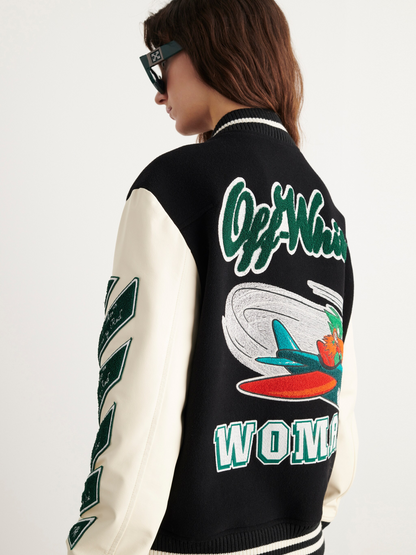 OFF WHITE new embroidered leather baseball jacket S27