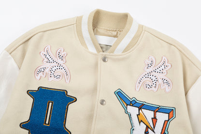 OFF WHITE new embroidered leather baseball jacket S30