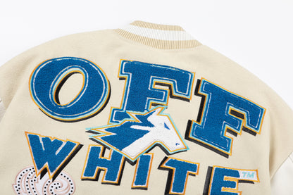 OFF WHITE new embroidered leather baseball jacket S30