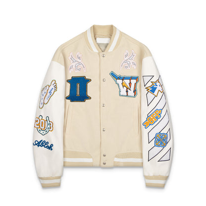 OFF WHITE new embroidered leather baseball jacket S30