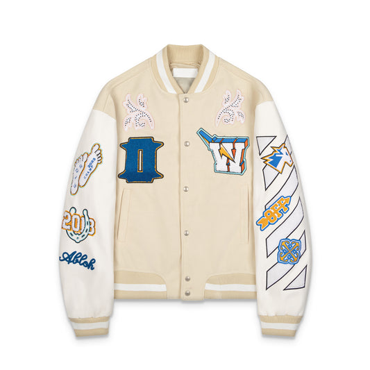 OFF WHITE new embroidered leather baseball jacket S30