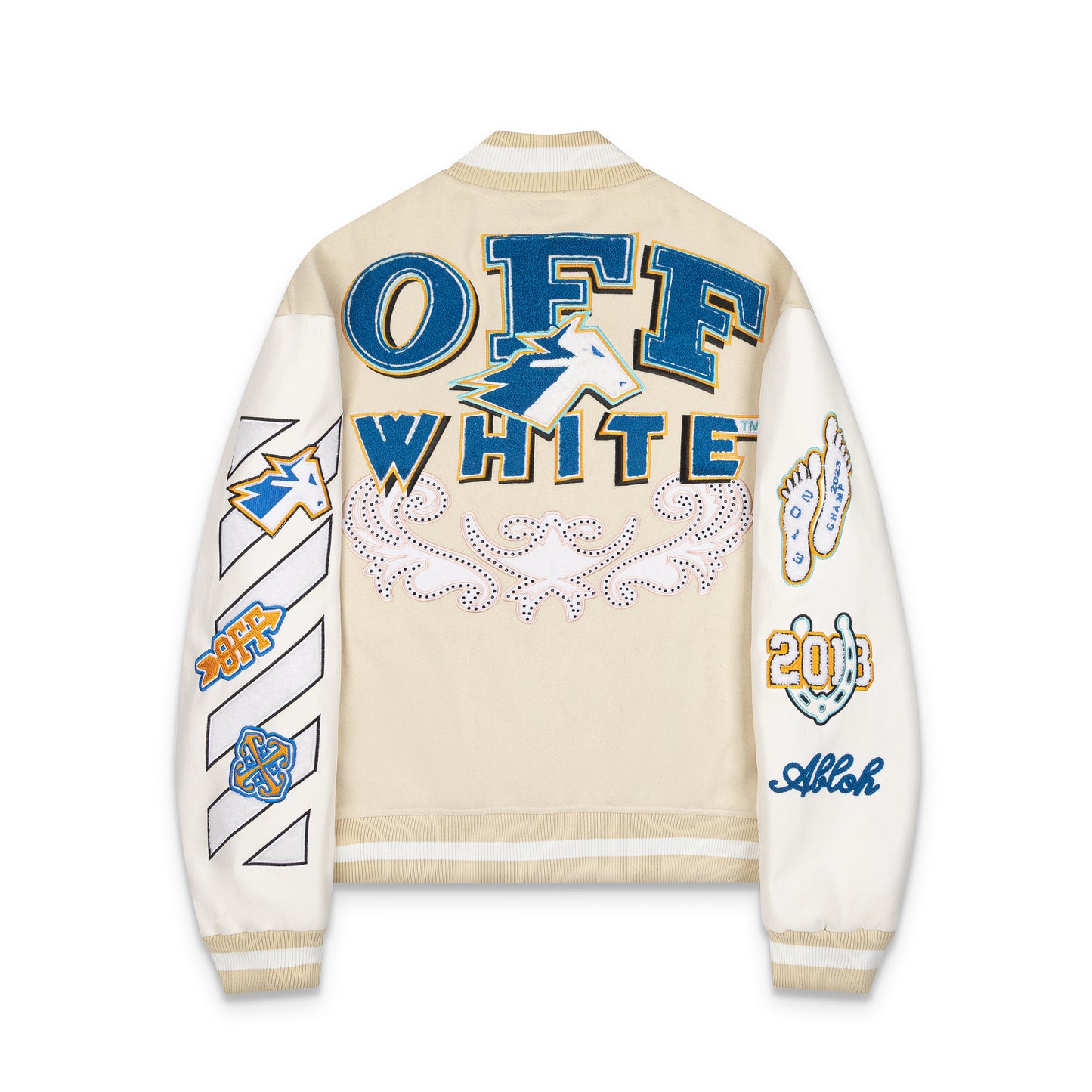 OFF WHITE new embroidered leather baseball jacket S30