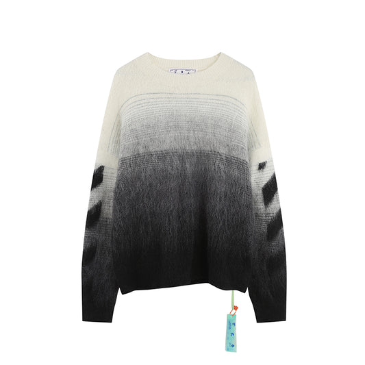 OFF-WHITE Black and gray gradient OW mohair striped arrow sweater 387