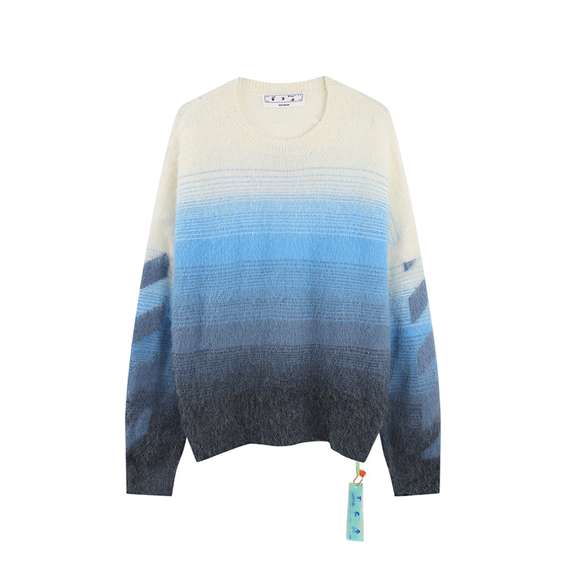 OFF WHITE Blue Gradient OW Mohair Striped Arrow Sweater 386