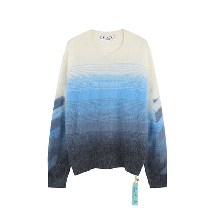 OFF WHITE Blue Gradient OW Mohair Striped Arrow Sweater 386