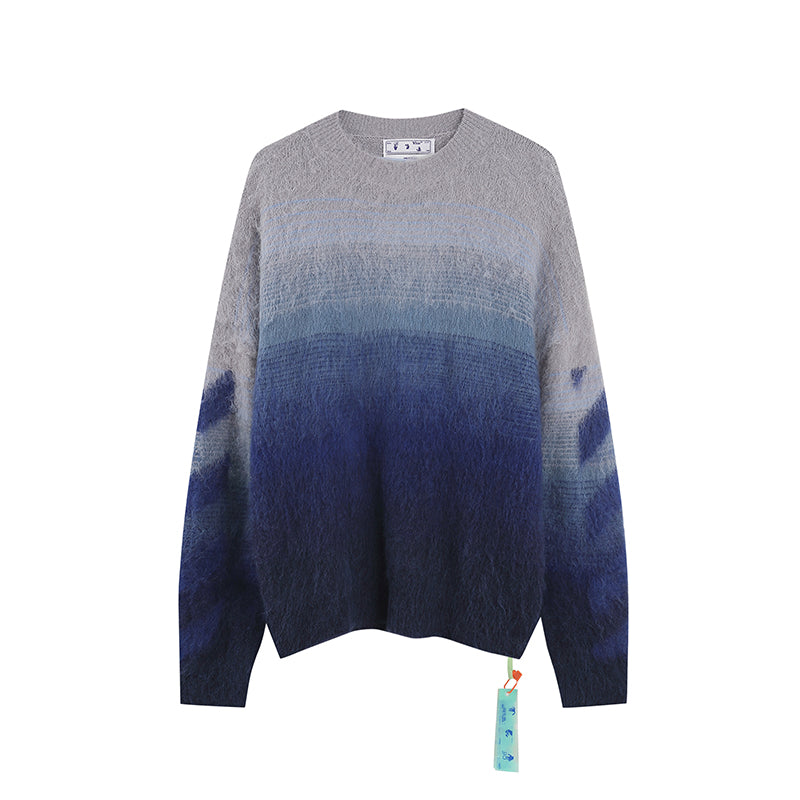 OFF WHITE Gradient gray-blue OW mohair striped arrow sweater 390