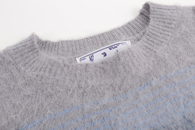 OFF WHITE Gradient gray-blue OW mohair striped arrow sweater 390
