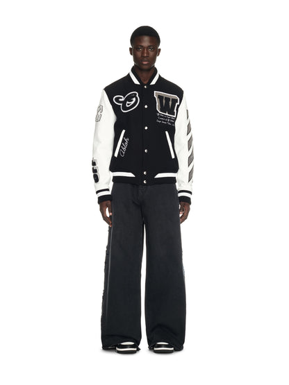 OFF WHITE embroidered leather baseball jacket S26